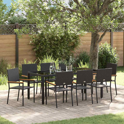 Trädgårdsmöbelset 9 pcs Svart konstrotting