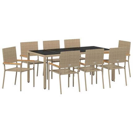 Trädgårdsmöbelset 9 pcs Beige konstrotting