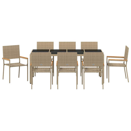 Trädgårdsmöbelset 9 pcs Beige konstrotting
