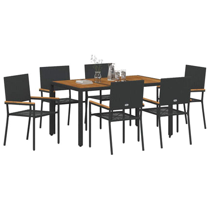 Trädgårdsmöbelset 7 pcs Svart konstrotting
