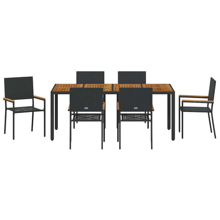 Trädgårdsmöbelset 7 pcs Svart konstrotting