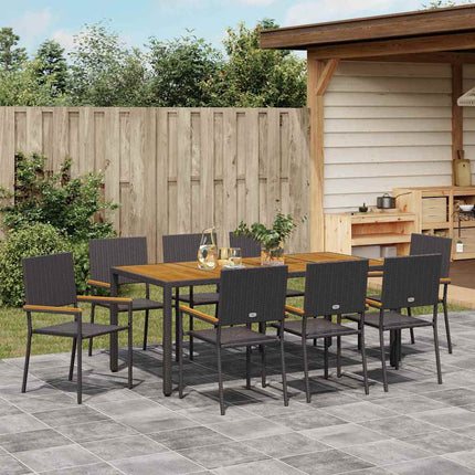 Trädgårdsmöbelset 9 pcs Svart konstrotting
