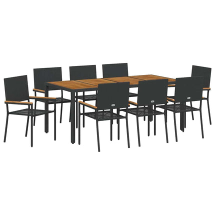 Trädgårdsmöbelset 9 pcs Svart konstrotting