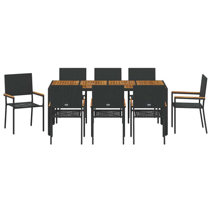 Trädgårdsmöbelset 9 pcs Svart konstrotting