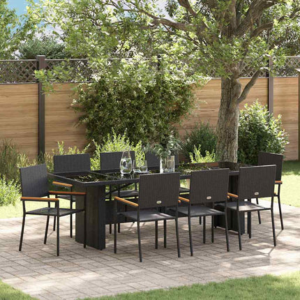 Trädgårdsmöbelset 9 pcs Svart konstrotting