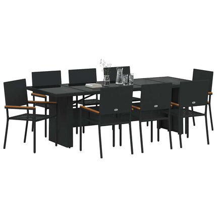 Trädgårdsmöbelset 9 pcs Svart konstrotting