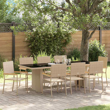 Trädgårdsmöbelset 9 pcs Beige konstrotting