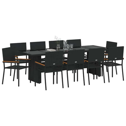 Trädgårdsmöbelset 11 pcs Svart konstrotting