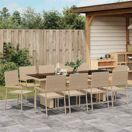 Trädgårdsmöbelset 11 pcs Beige konstrotting