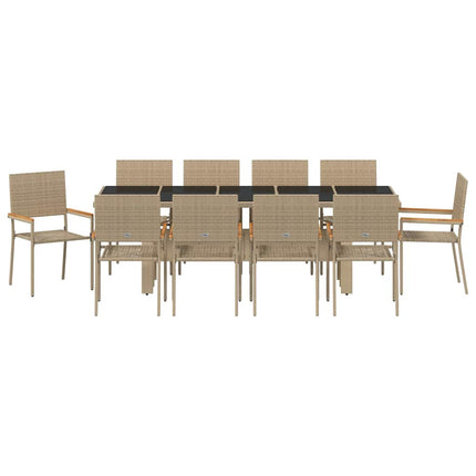 Trädgårdsmöbelset 11 pcs Beige konstrotting