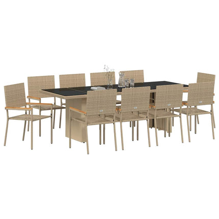 Trädgårdsmöbelset 11 pcs Beige konstrotting