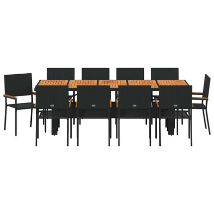 Trädgårdsmöbelset 11 pcs Svart konstrotting