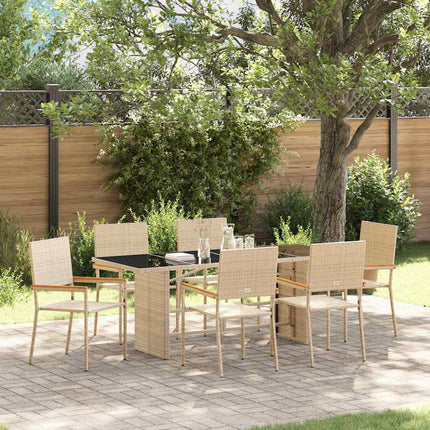 Trädgårdsmöbelset 7 pcs Beige konstrotting
