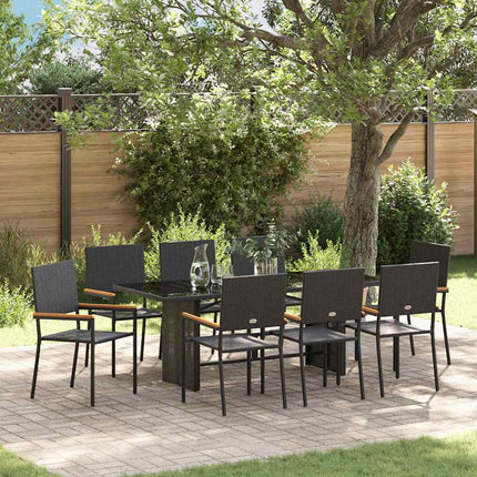 Trädgårdsmöbelset 9 pcs Svart konstrotting