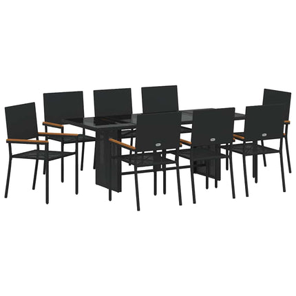 Trädgårdsmöbelset 9 pcs Svart konstrotting
