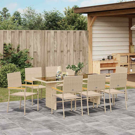 Trädgårdsmöbelset 9 pcs Beige konstrotting