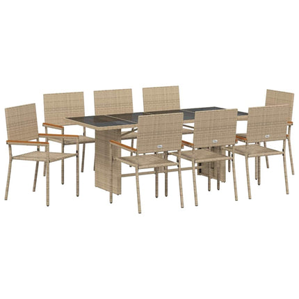 Trädgårdsmöbelset 9 st Beige konstrotting
