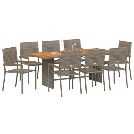 Trädgårdsmöbelset 9 pcs Grå konstrotting