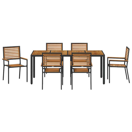 Trädgårdsmöbelset 7 pcs Svart och Brunt konstrotting