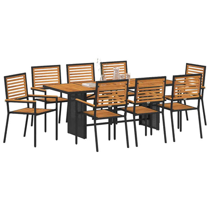 Trädgårdsmöbelset 9 pcs Svart och Brunt konstrotting