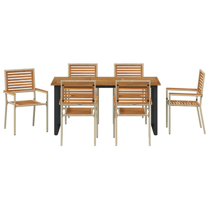 Trädgårdsmöbelset 7 pcs Beige Massivt Akaciaträ