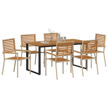 Trädgårdsmöbelset 7 st Beige Massivt Akaciaträ