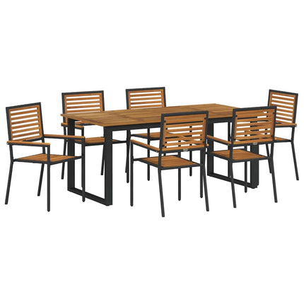 Trädgårdsmöbelset 7 pcs Svart Massivt Akaciaträ