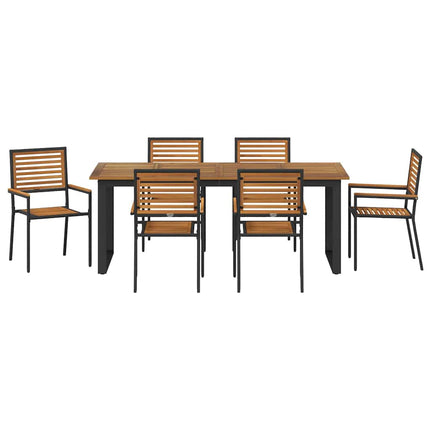 Trädgårdsmöbelset 7 pcs Svart Massivt Akaciaträ
