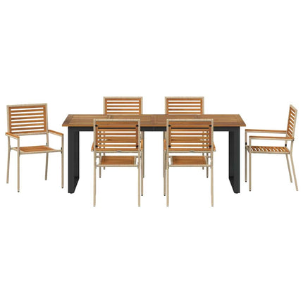 Trädgårdsmöbelset 7 st Beige Massivt Akaciaträ