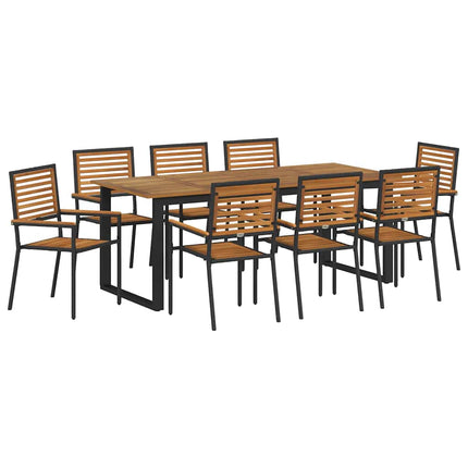 Trädgårdsmöbelset 9 pcs Svart Massivt Akaciaträ