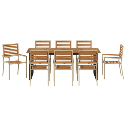 Trädgårdsmöbelset 9 pcs Beige Massivt Akaciaträ