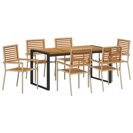 Trädgårdsmöbelset 7 pcs Beige och brun konstrotting