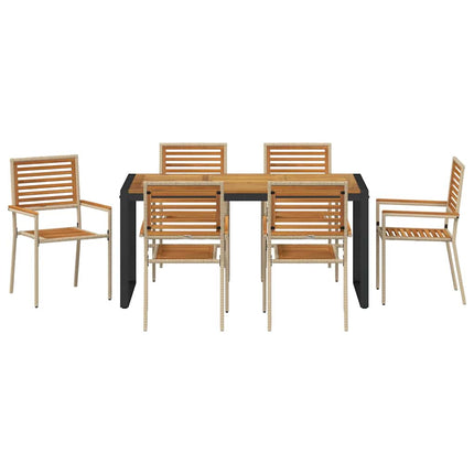 Trädgårdsmöbelset 7 pcs Beige och brun konstrotting