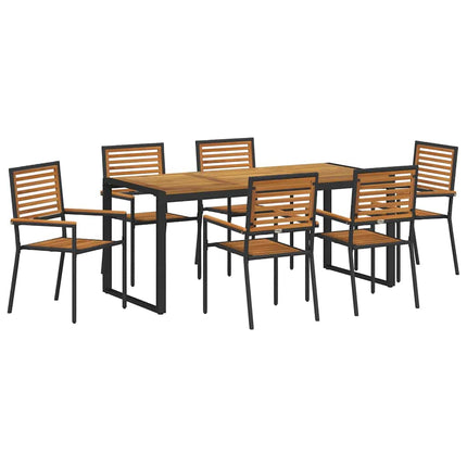 Trädgårdsmöbelset 7 pcs Svart och Brunt konstrotting