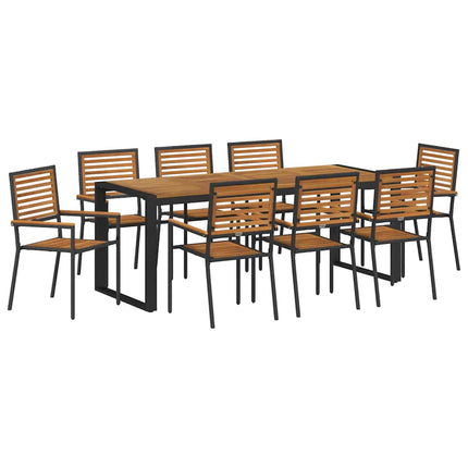 Trädgårdsmöbelset 9 pcs Svart och Brunt konstrotting
