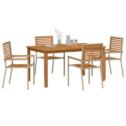 Trädgårdsmöbelset 5 st Beige Massivt Akaciaträ