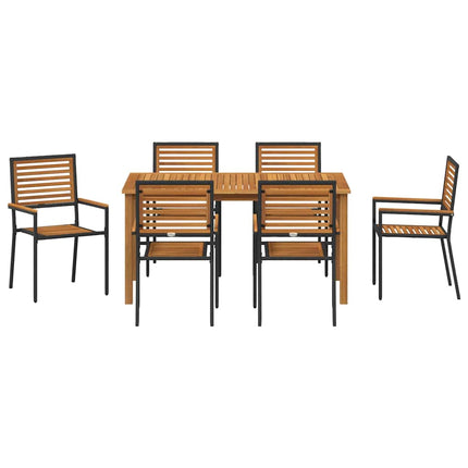 Trädgårdsmöbelset 7 pcs Svart Massivt Akaciaträ
