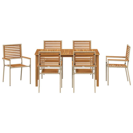 Trädgårdsmöbelset 7 pcs Beige Massivt Akaciaträ