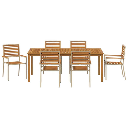 Trädgårdsmöbelset 7 pcs Beige Massivt Akaciaträ