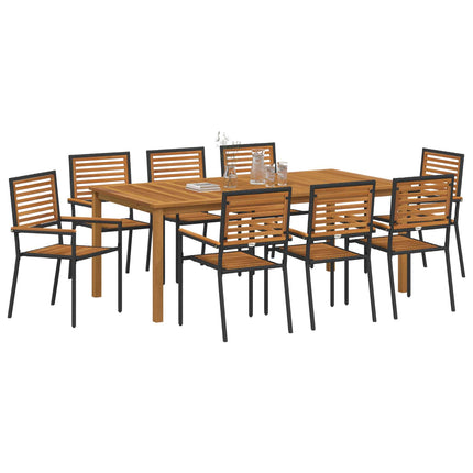Trädgårdsmöbelset 9 pcs Svart Massivt Akaciaträ