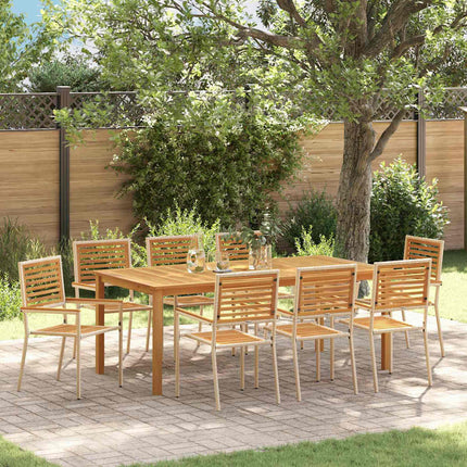 Trädgårdsmöbelset 9 pcs Beige Massivt Akaciaträ