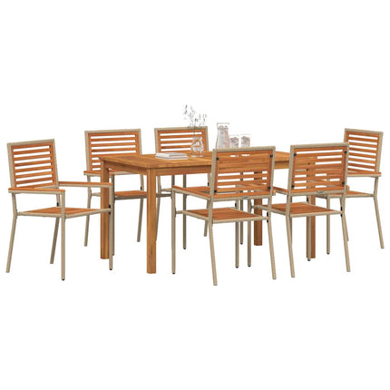 Trädgårdsmöbelset 7 st Beige Massivt Akaciaträ