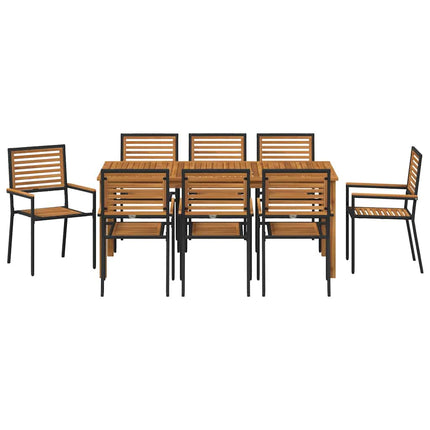 Trädgårdsmöbelset 9 pcs Svart Massivt Akaciaträ