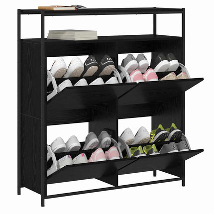 Skoskåp med hylla Svart Ek 100 x 34 x 112 cm Konstruerat trä
