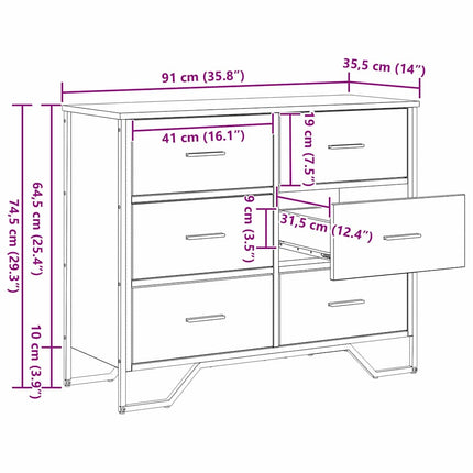 Kommode med låda 2 pcs Gammalt trä 91 x 35,5 x 74,5 cm