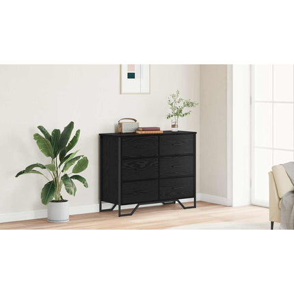 Kommode 6-Låda Svart Ek 91 x 35,5 x 74,5 cm