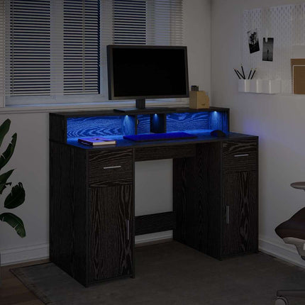 Skrivbord med låda Svart ek 120 x 55 x 91 cm Konstruerat trä