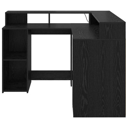 Skrivbord med hylla Svart Ek 130 x 130 x 91 cm Konstruerat trä