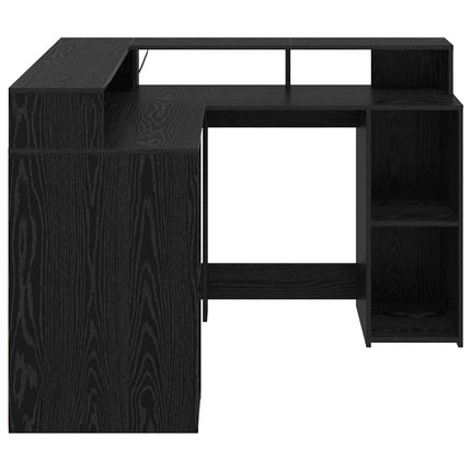 Skrivbord med hylla Svart Ek 130 x 130 x 91 cm Konstruerat trä