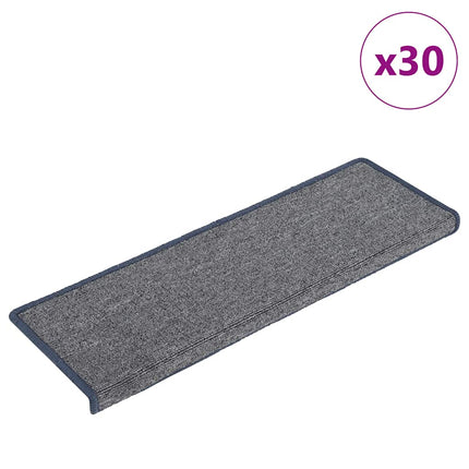 Trappmattor 30 st 65x21x4 cm ljusgrå och blå rektangulär kant